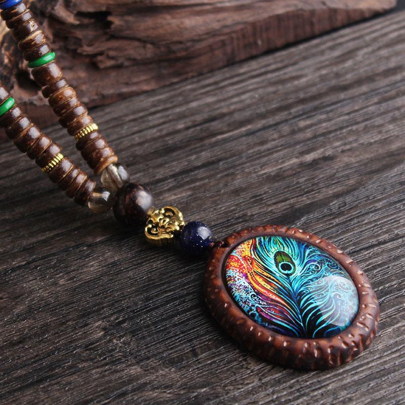 Peacock Wooden Beads Necklace - Floral Fawna