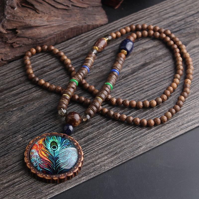Peacock Wooden Beads Necklace - Floral Fawna