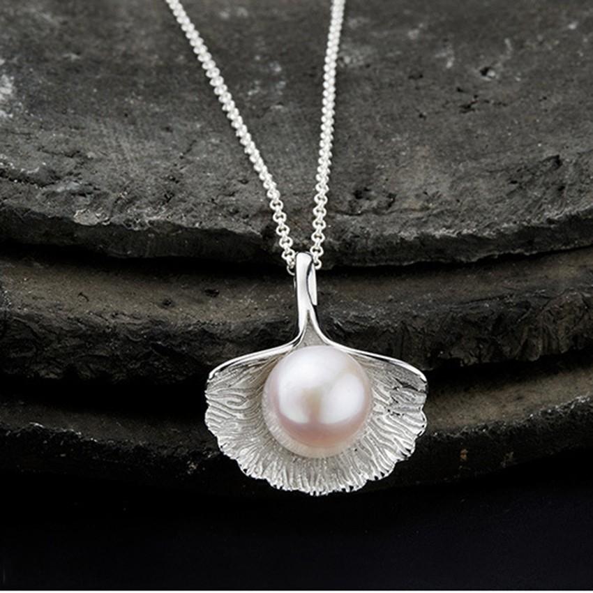 Pearl In Ginkgo Leaf Sterling Silver Necklace - Floral Fawna