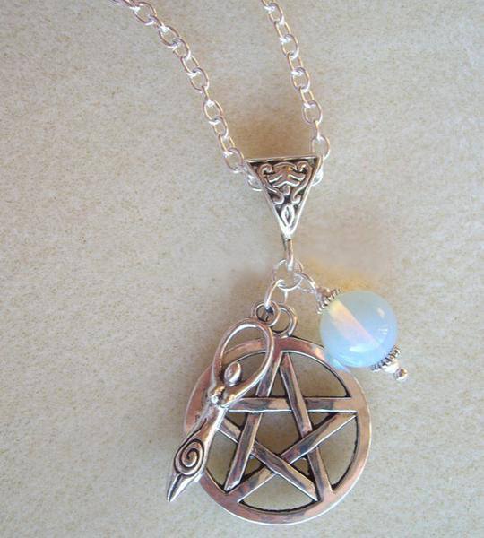 Pentagram, Goddess &amp; Moonstone Necklace - Floral Fawna