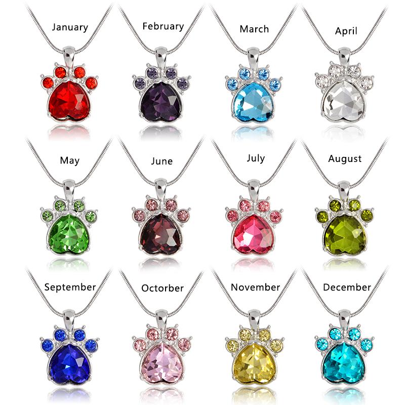 Personalized Paw Birthstone Necklace - Floral Fawna