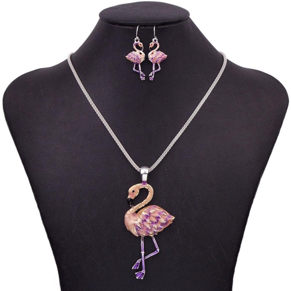 Pink Flamingos Necklace & Earrings Set - Floral Fawna