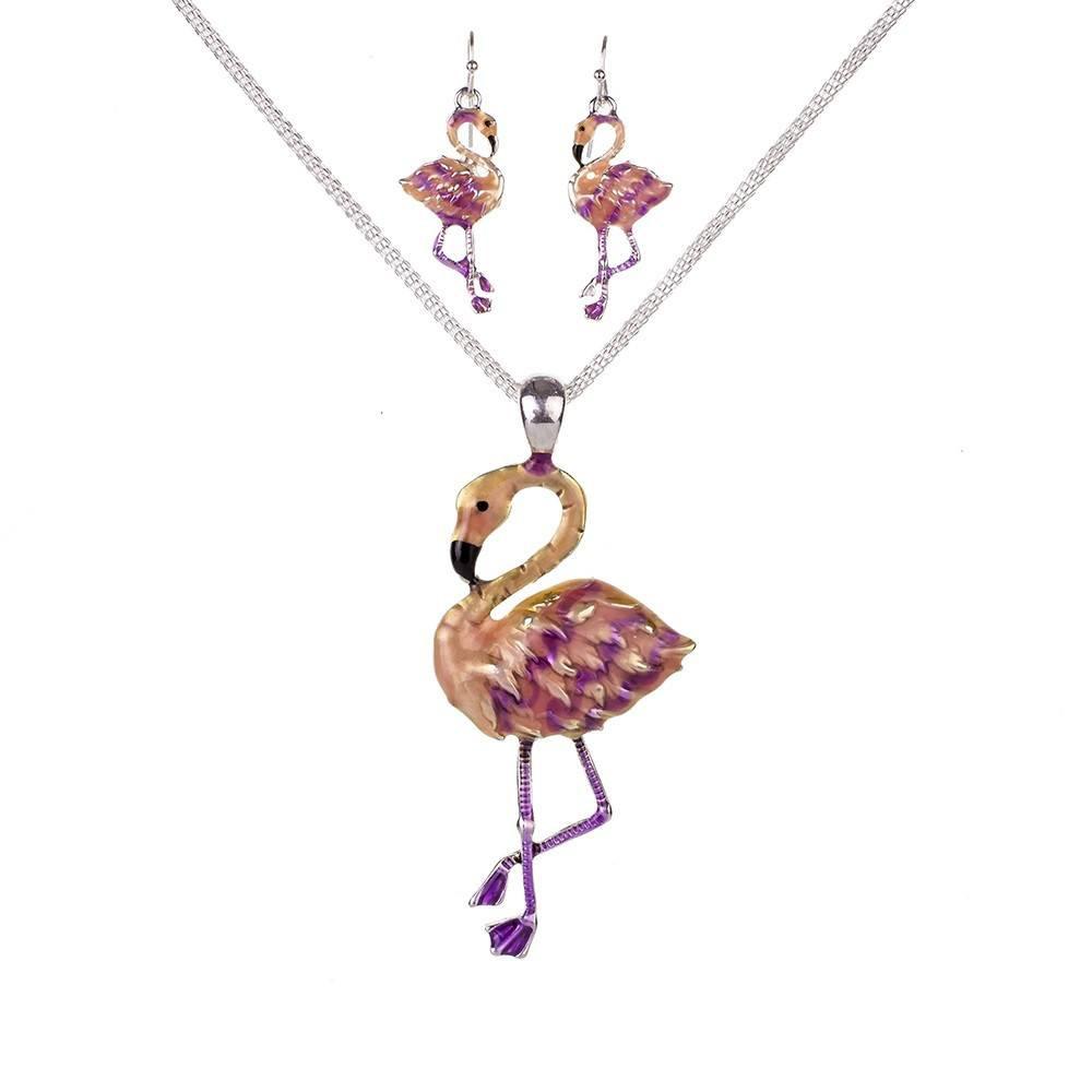 Pink Flamingos Necklace & Earrings Set - Floral Fawna