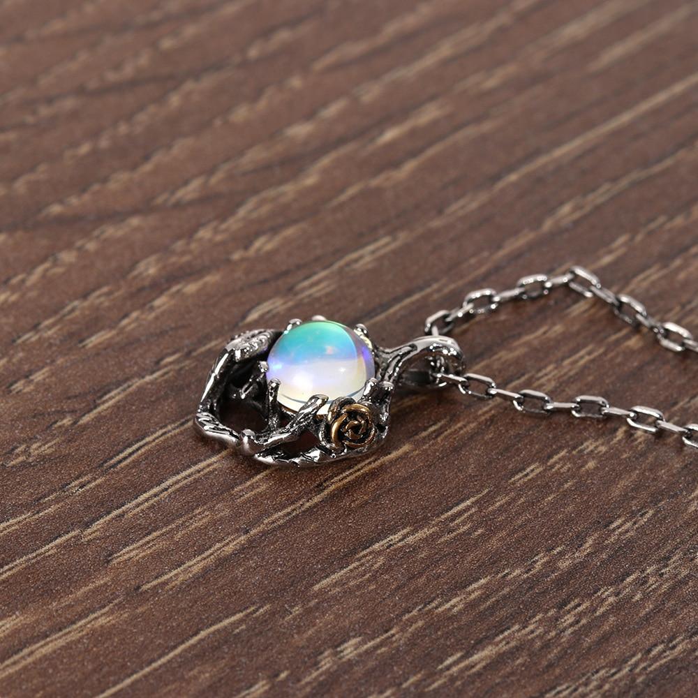 Rainbow Moonstone Rose Necklace - Floral Fawna