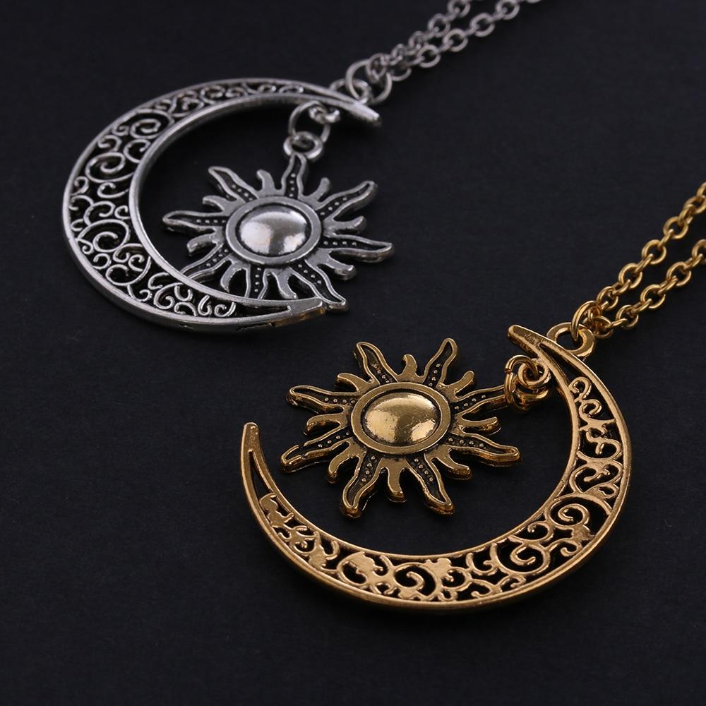 Retro Crescent Moon &amp; Sun Necklace - Floral Fawna