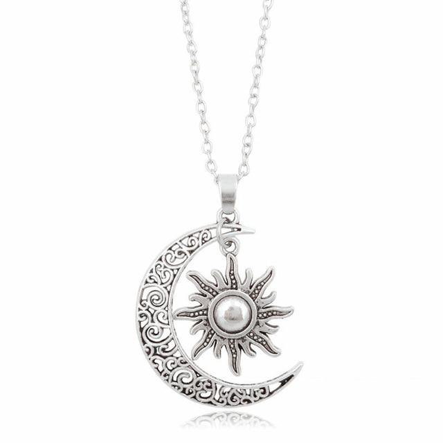 Retro Crescent Moon &amp; Sun Necklace - Floral Fawna