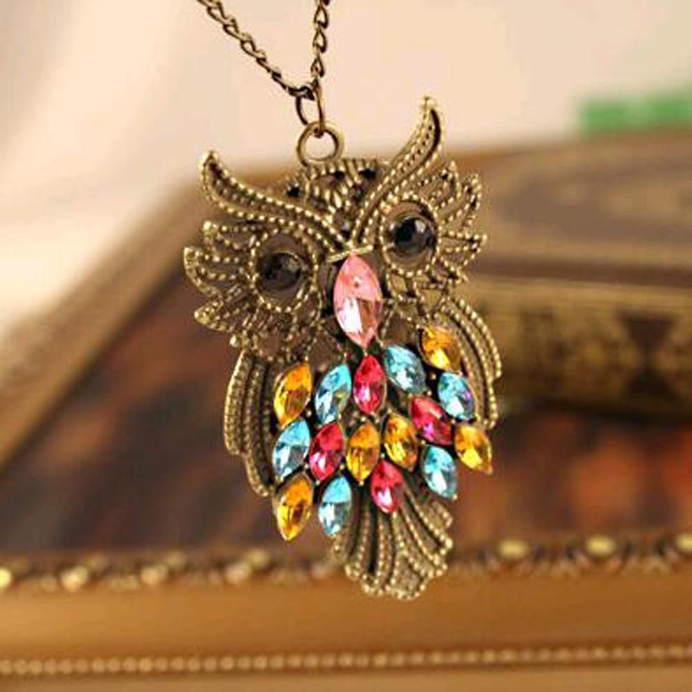 Rhinestone Owl Necklace - Floral Fawna