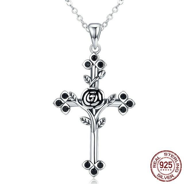 Rose Cross Sterling Silver Necklace - Floral Fawna