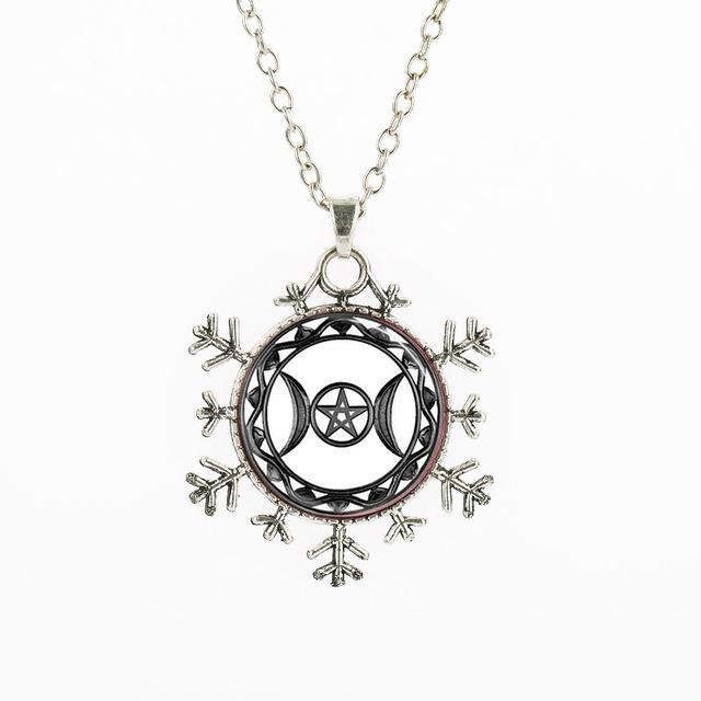 Snowflake Wiccan Art Cabochon Necklace - Floral Fawna