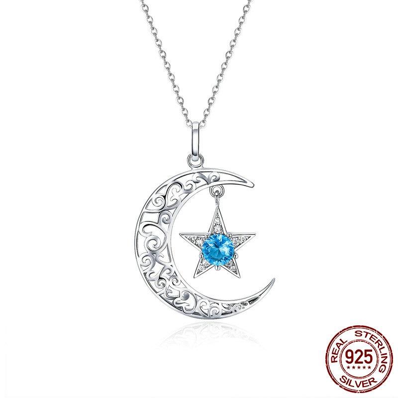 Sparkling Moon &amp; Star Sterling Silver Necklace - Floral Fawna