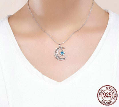 Sparkling Moon &amp; Star Sterling Silver Necklace - Floral Fawna