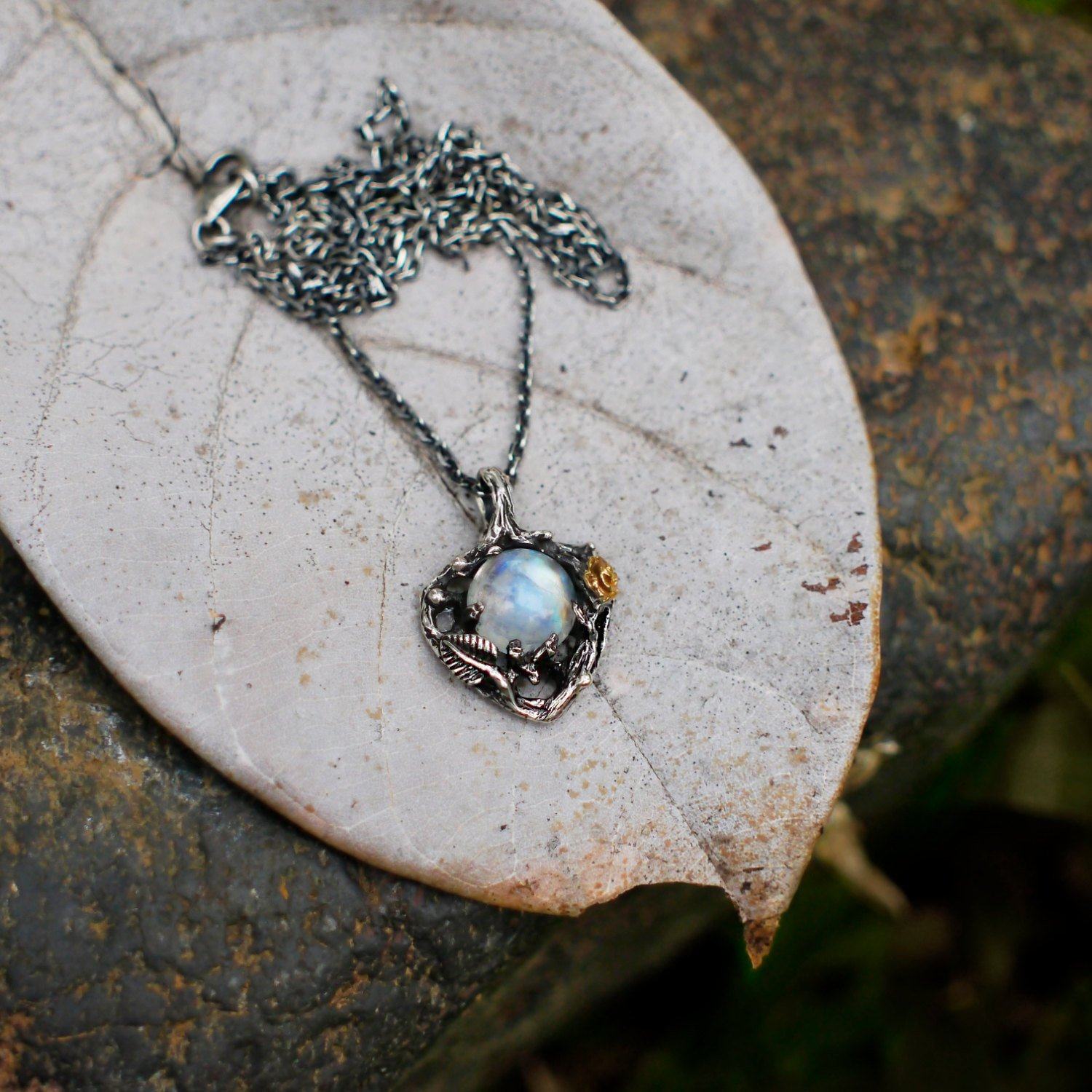 The Enchanted Garden Moonstone Necklace - Floral Fawna