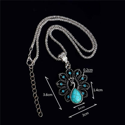 Turquoise Peacock Crystal Necklace - Floral Fawna