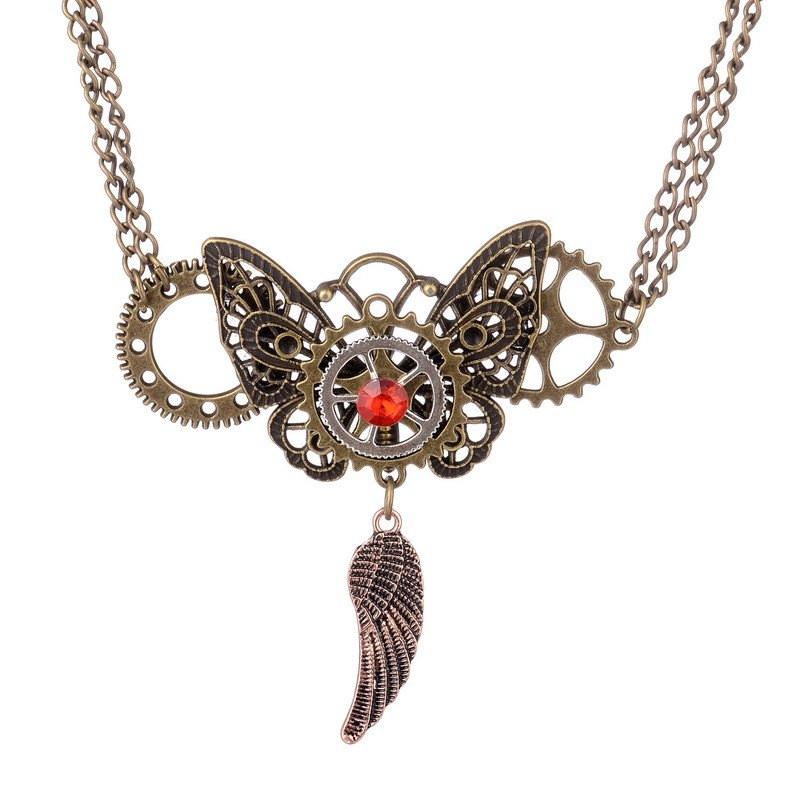 Vintage Style Steampunk Butterfly Necklace - Floral Fawna