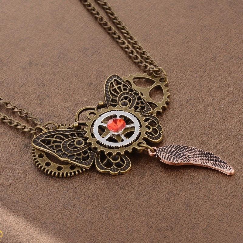 Vintage Style Steampunk Butterfly Necklace - Floral Fawna