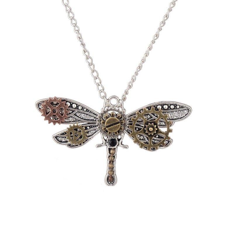 Steampunk Dragonfly Necklace - Floral Fawna