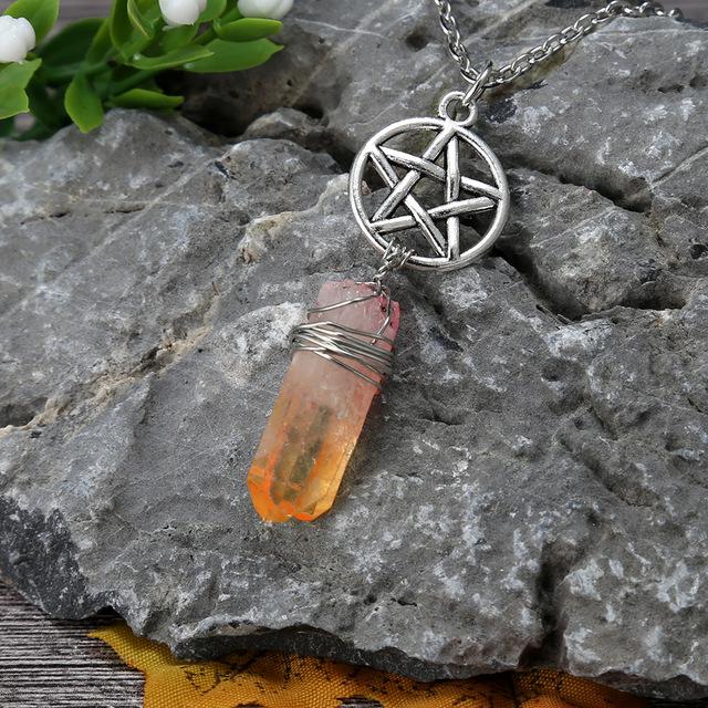 Wicca Charm &amp; Aura Quartz Necklace - Floral Fawna