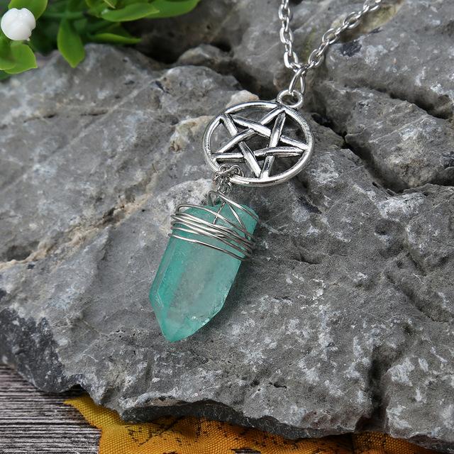Wicca Charm &amp; Aura Quartz Necklace - Floral Fawna