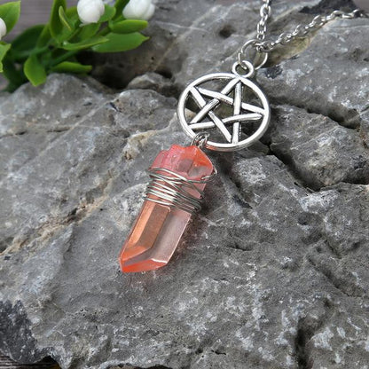 Wicca Charm &amp; Aura Quartz Necklace - Floral Fawna