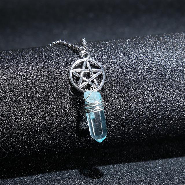 Wicca Charm &amp; Aura Quartz Necklace - Floral Fawna