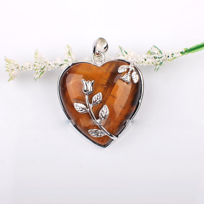 Natural Amethyst Rose Quartz Heart Pendant - Floral Fawna