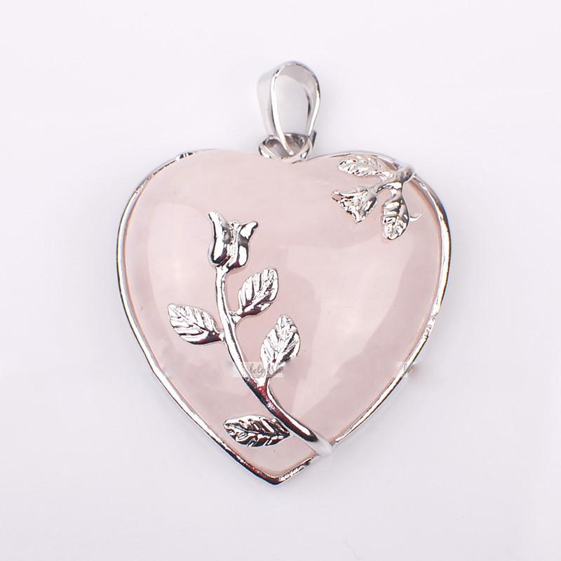Natural Amethyst Rose Quartz Heart Pendant - Floral Fawna