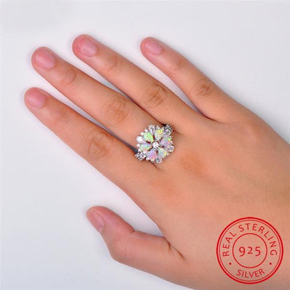 Pink Fire Opal Flower Ring - Floral Fawna