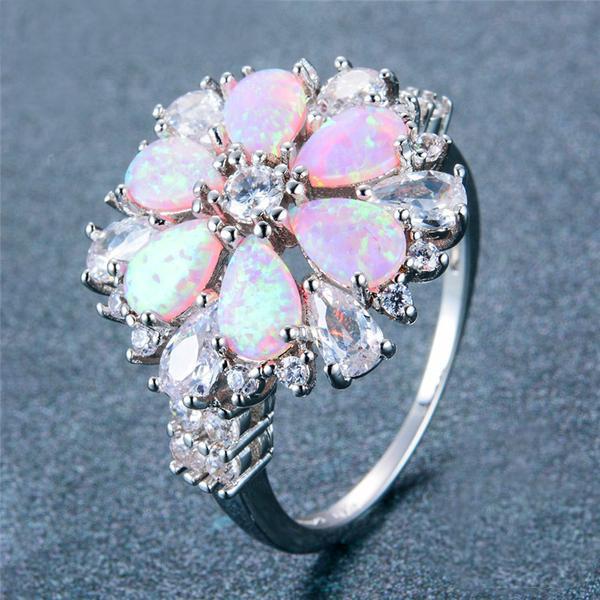 Pink Fire Opal Flower Ring - Floral Fawna
