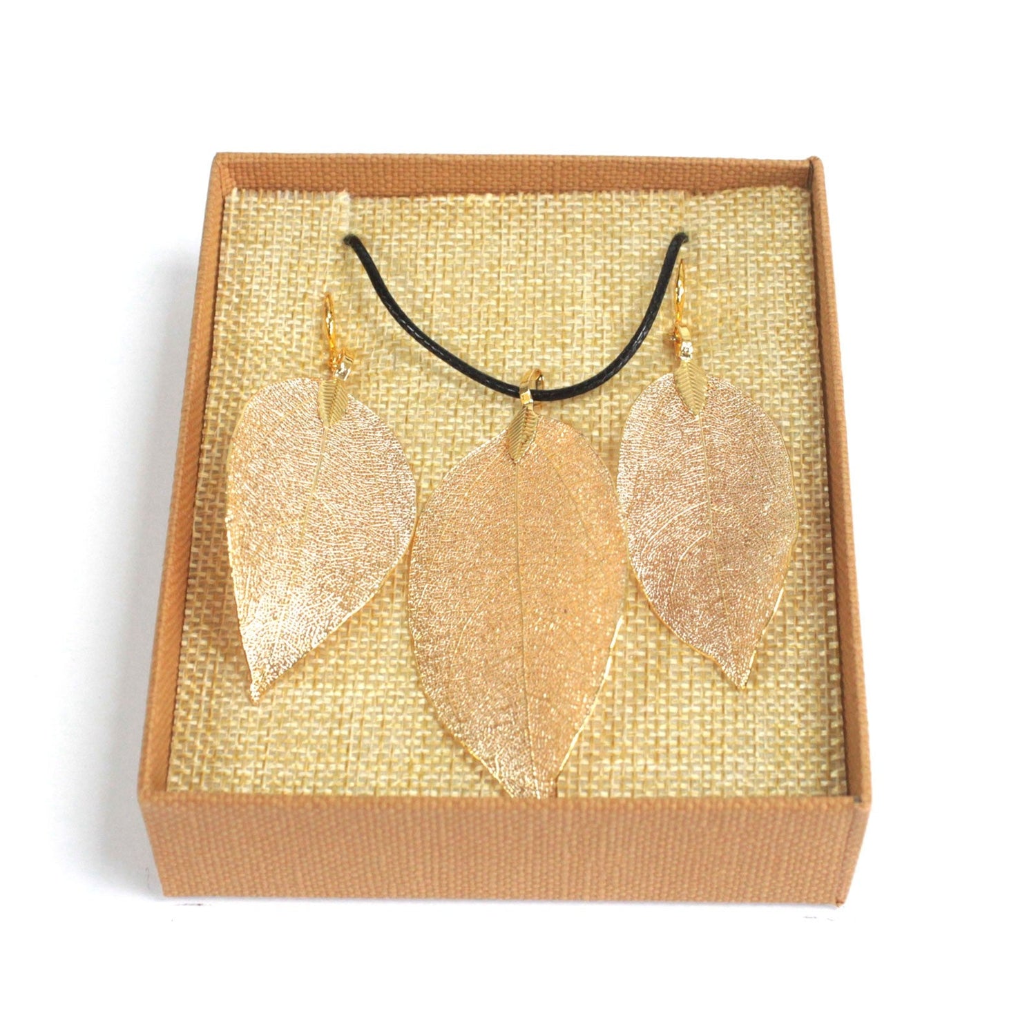 Bravery Leaf Necklace and Earrings Set - Floral Fawna