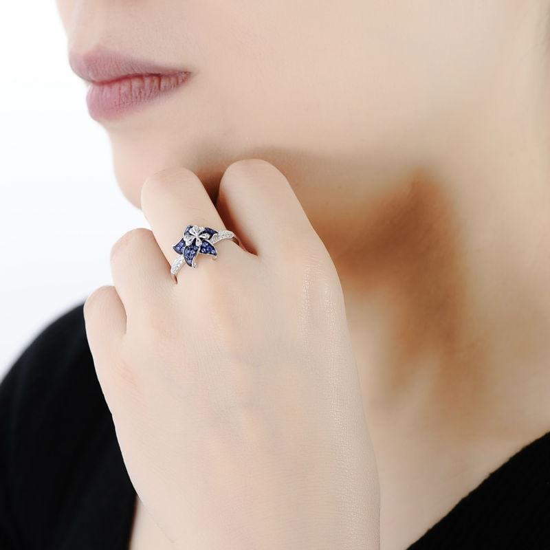Blue Blooming Flower Silver Ring and Earrings Set - Floral Fawna