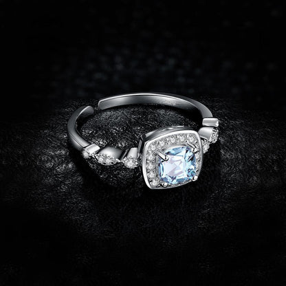 Majestic Blue Topaz Silver Ring - Floral Fawna