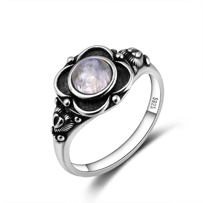 Vintage Style Flower Moonstone Ring - Floral Fawna
