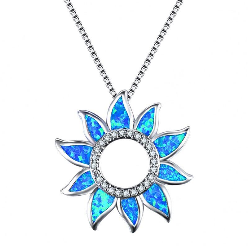 Blue Fire Opal Sunflower Necklace - Floral Fawna