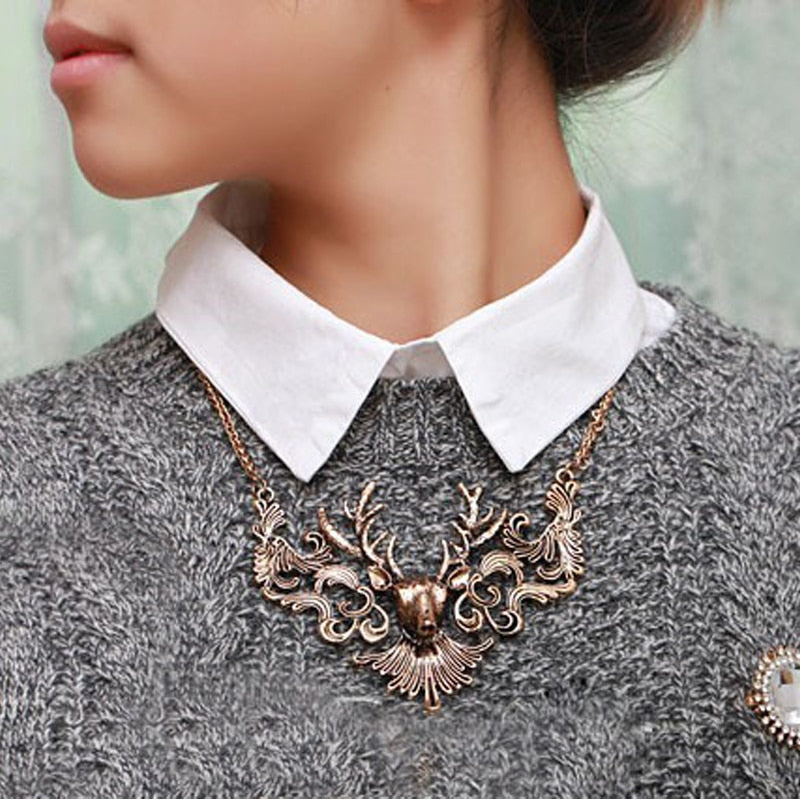 Golden Elk Necklace - Floral Fawna