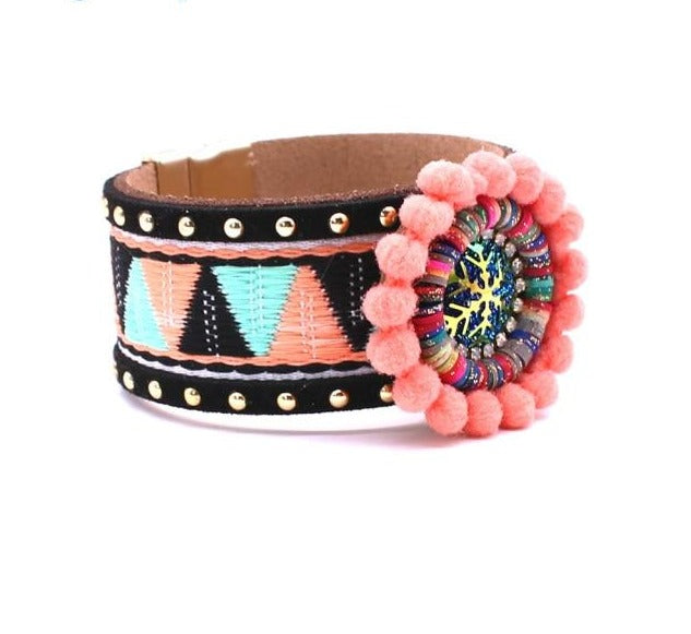 Bohemian Leather Bracelet - Floral Fawna
