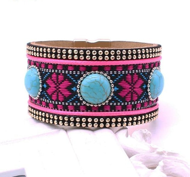 Bohemian Leather Bracelet - Floral Fawna