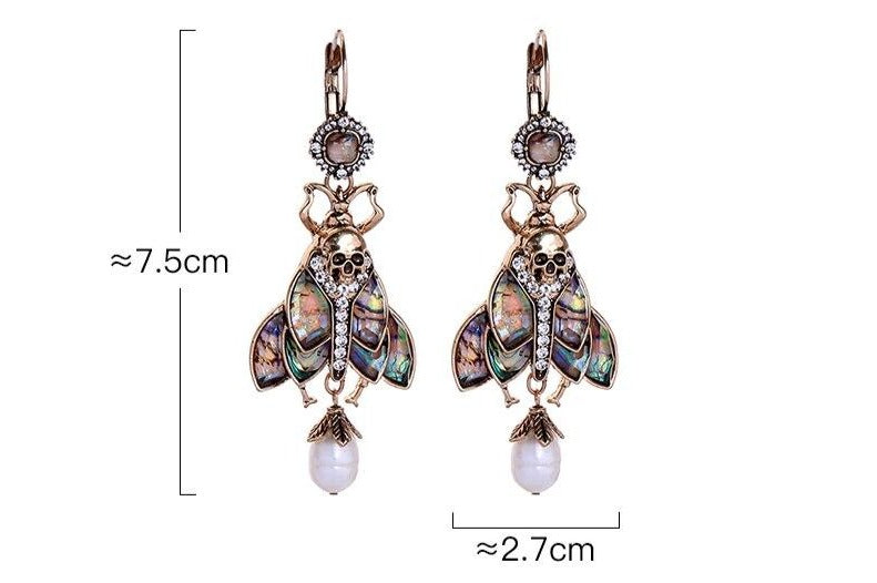 Abalone Pearl Drop Moth Earrings - Floral Fawna