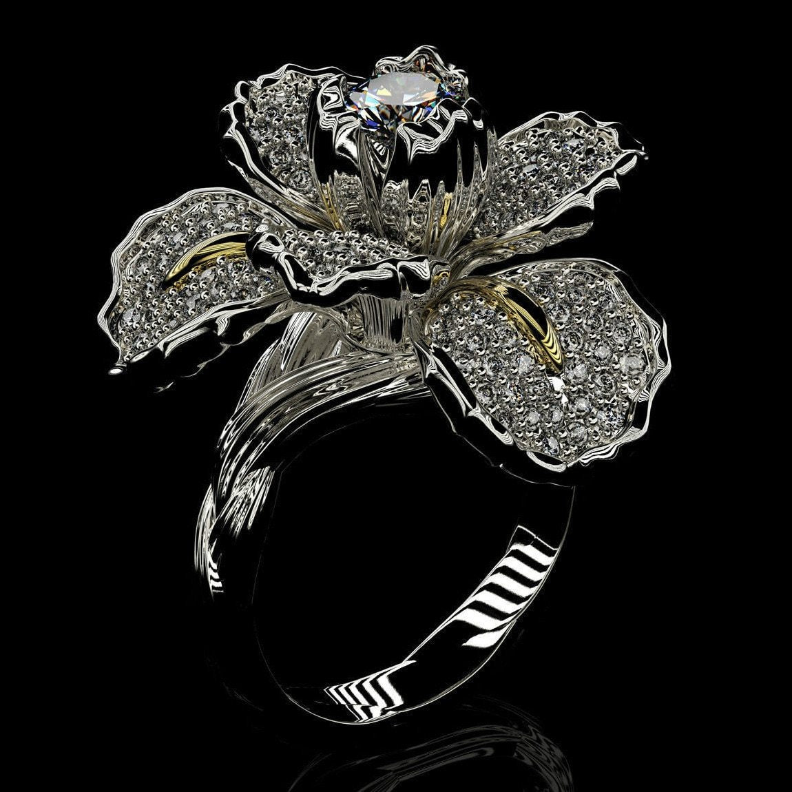 Delicate Iris Flower Crystal Ring - Floral Fawna