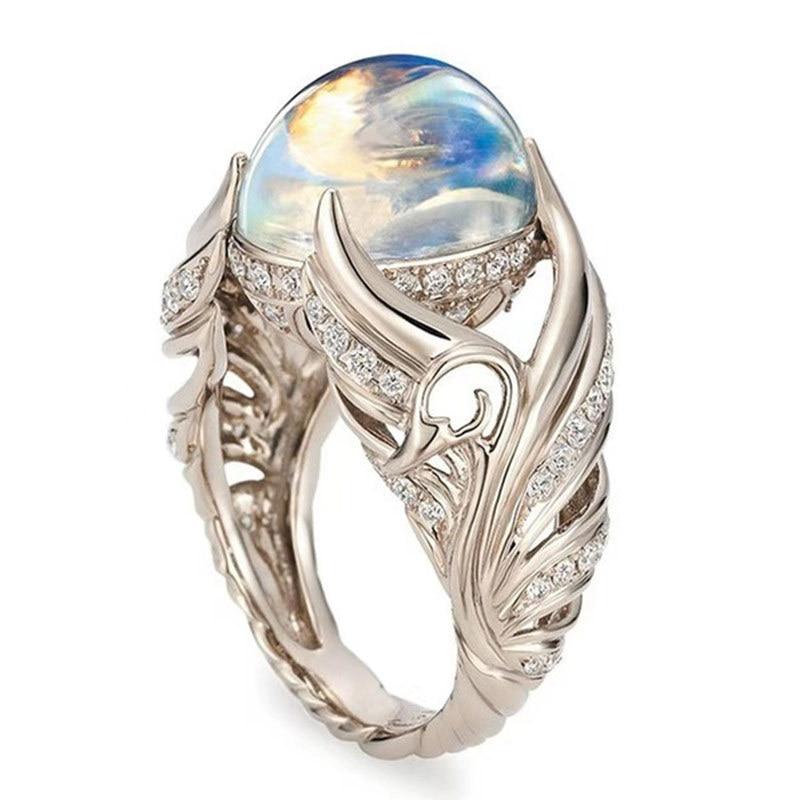 Majestic White Swan Moonstone Ring - Floral Fawna