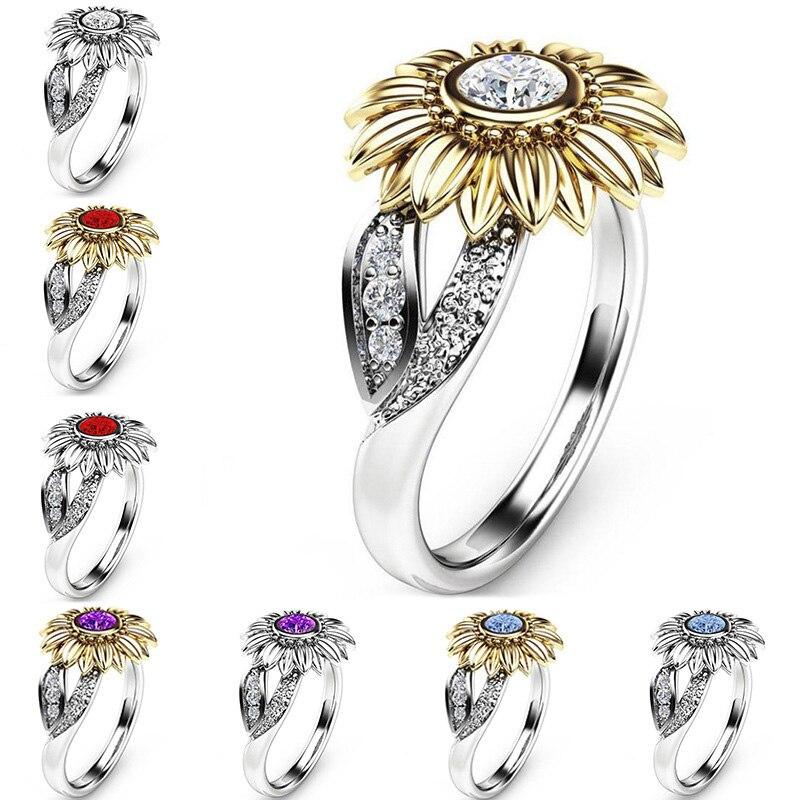 Colorful Crystal Sunflower Ring - Floral Fawna