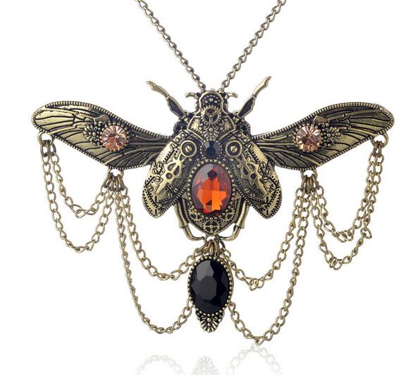Vintage Style Steampunk Beetle Necklace - Floral Fawna