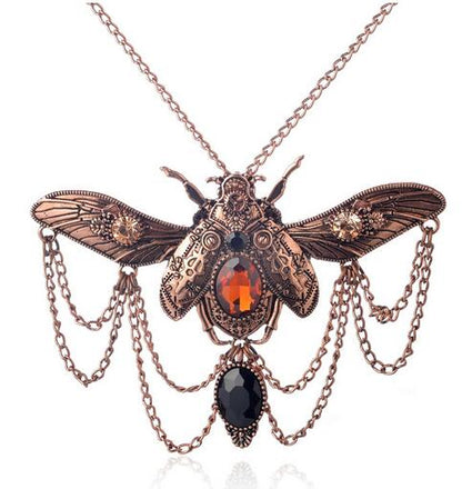 Vintage Style Steampunk Beetle Necklace - Floral Fawna