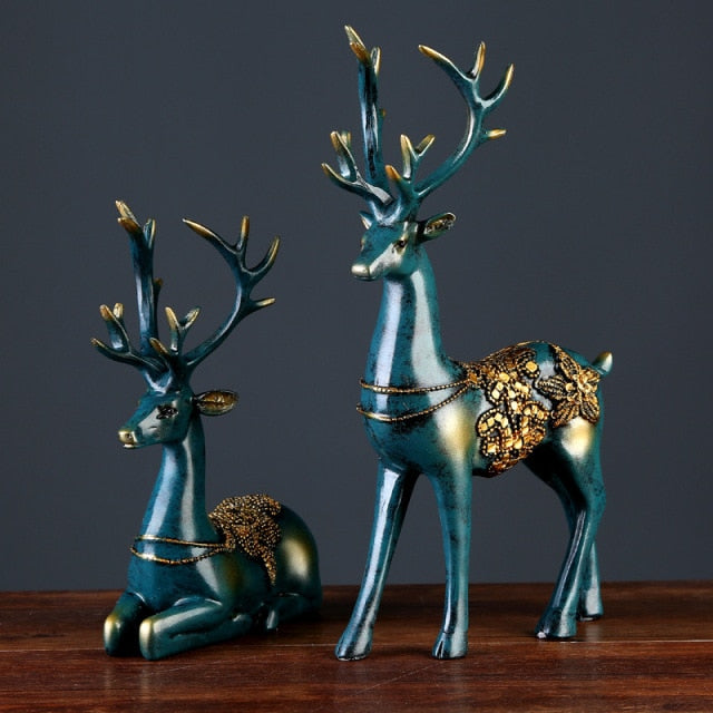 2 x Deer Sculptures - Floral Fawna