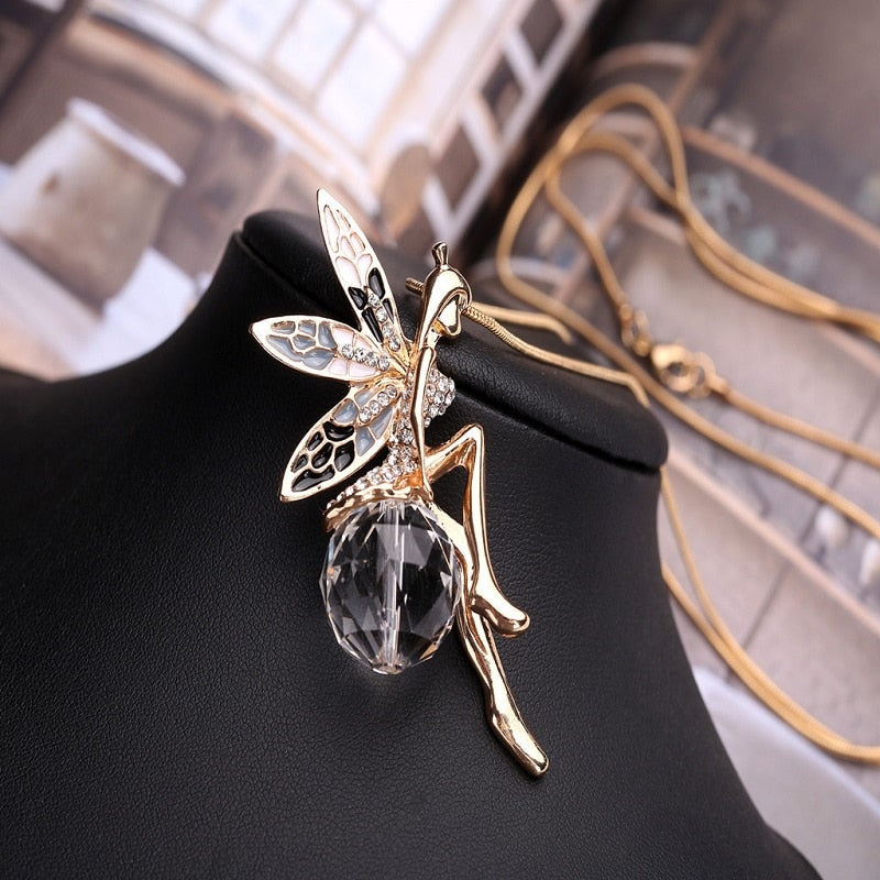 Austrian Crystal Angel Fairy Pendant - Floral Fawna