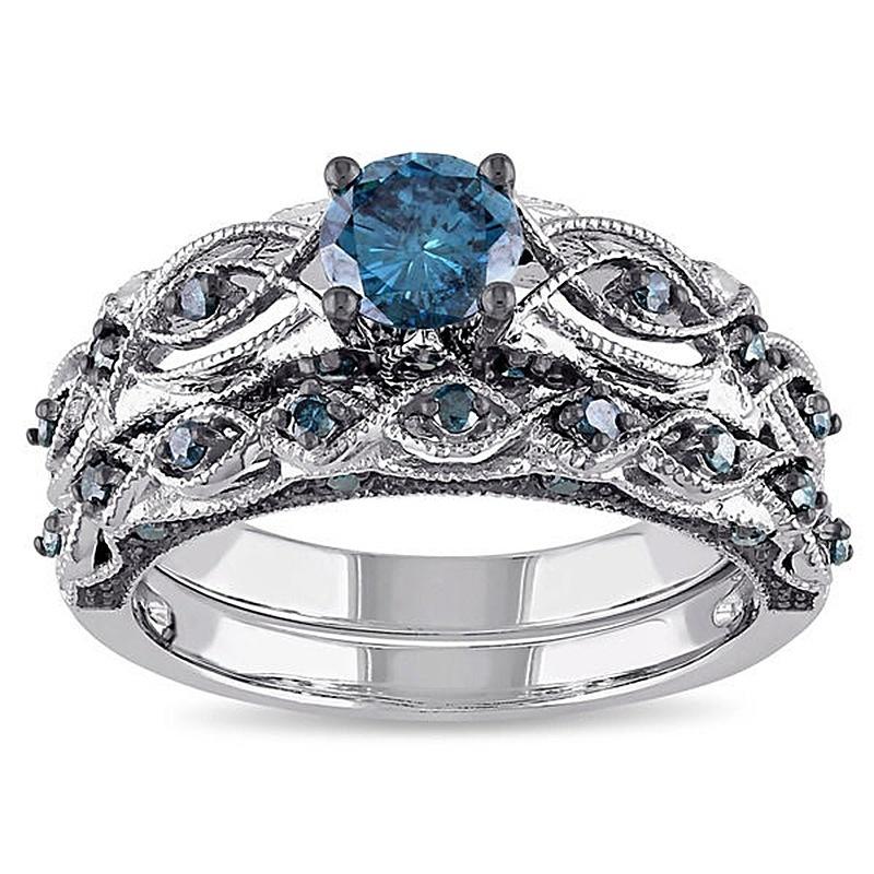 Vintage Style Blue Royalty Ring Set - Floral Fawna