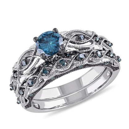 Vintage Style Blue Royalty Ring Set - Floral Fawna