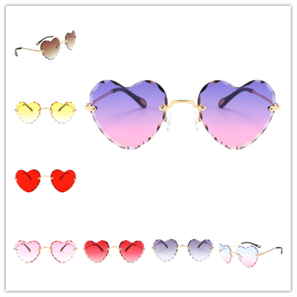 Heart Shaped Rimless Sunglasses - Floral Fawna