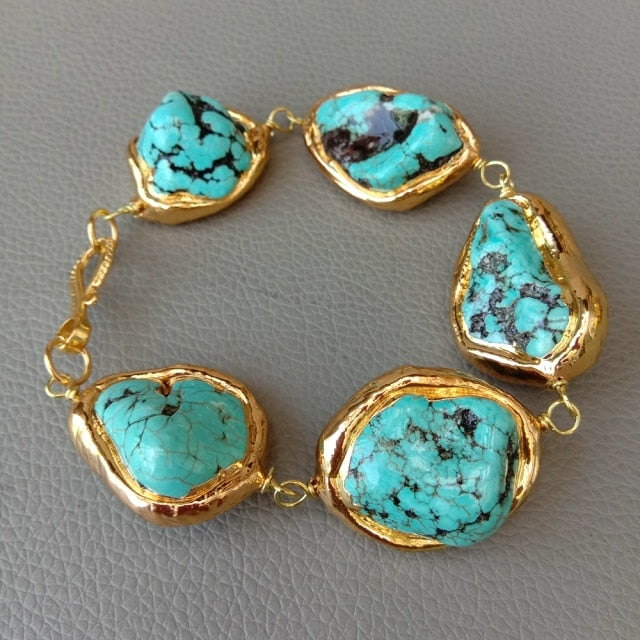 Blue Howlite Gold Plated Bracelet - Floral Fawna