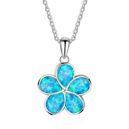 Blue Opal Flower Silver Necklace - Floral Fawna