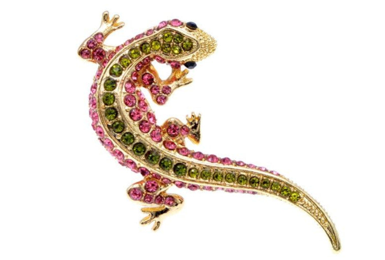 Natural Stone Gecko Brooch Charms - Floral Fawna